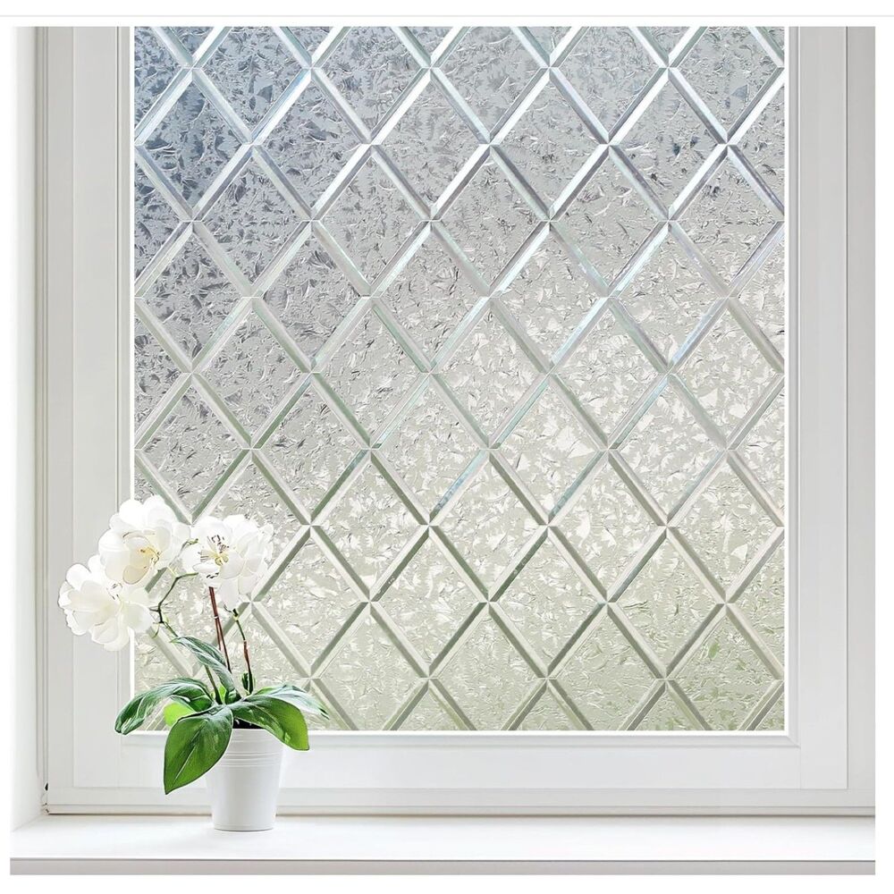 Haton Window Privacy Film Decorative Frosted Glass 35.4"x157.4" Lattice Pattern